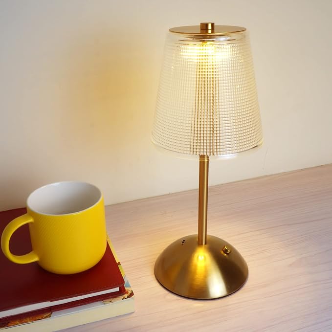 Cordless Rechargeable Metal Table Lamp, Cube Shade, Gold | 4000mAh Battery Operated, 3 Color Modes, Dimmable LED Touch Beside Ambient Light, Portable for Bedroom Restaurant Outdoor