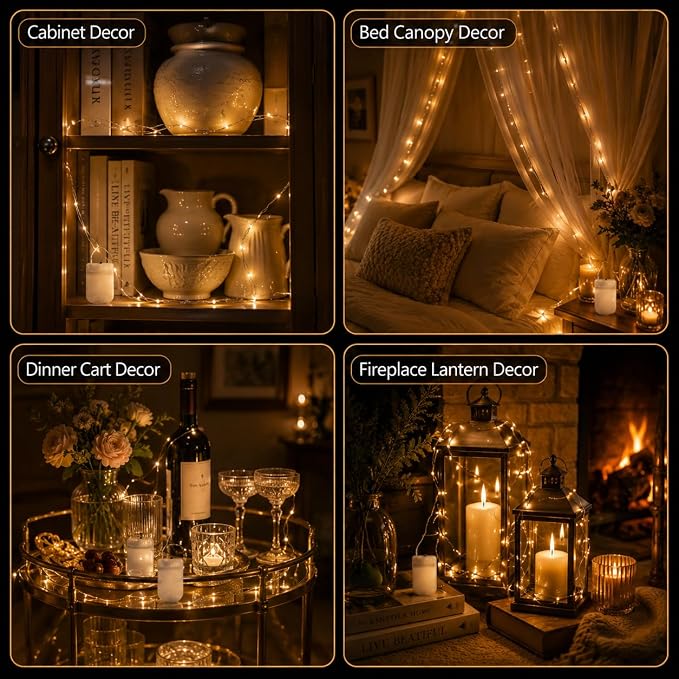 24 Pack Fairy Lights Battery Operated, 7ft 20 LED Warm White Mini String Lights, Waterproof Silver Wire Firefly Lights for Mason Jars Wedding Christmas Party Bedroom Indoor Outdoor Decoration