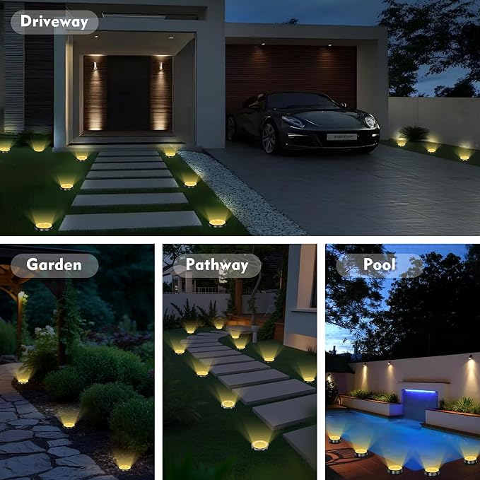 Solar Ground Lights Outdoor, 1 Pack Solar Lights Outdoor Waterproof, Mini Flat Solar-Powered Garden Light, Landscape Lighting for Garden Yard Lawn Pathway Walkway Driveway Backyard Decor, Warm White