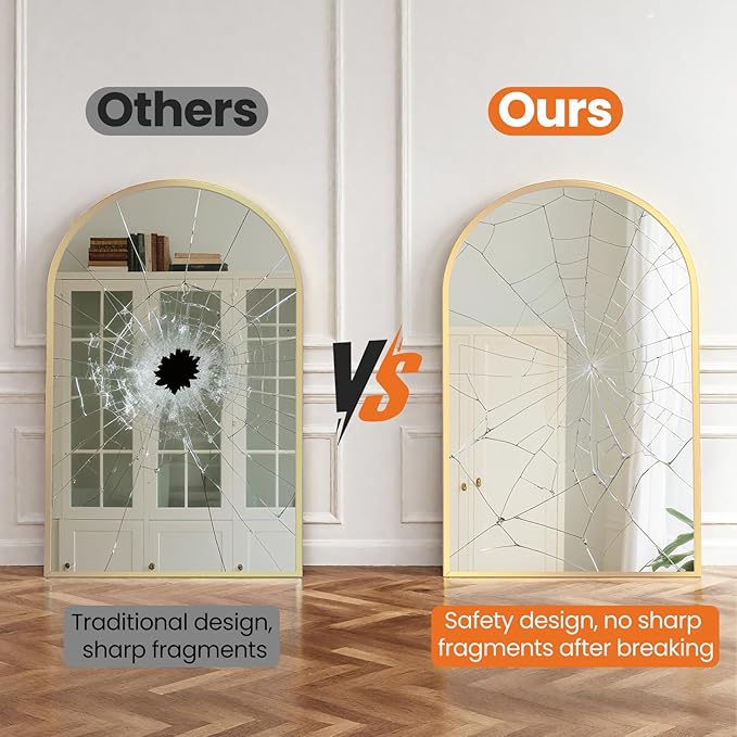 NEWBULIG 24X36 Inch Arched Bathroom Mirror for Wall, Vanity Bathroom Mirrors for Over Sink Tempered Glass, Anti-Rust Arched Metal Framed, Hangs Horizontally or Vertically, Farmhouse Home Decor, Gold