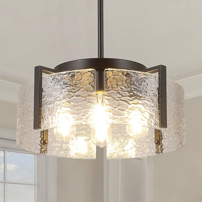 Black Chandelier for Dining Room Light Fixture, 4 Light Glass Entryway Light Fixture, Adjustable Pendant Lights Kitchen Island Modern Farmhouse Kitchen Foyer Chandelier for Entryway, Bedroom, Bathroom