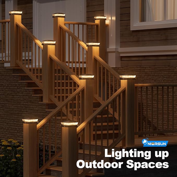 NIORSUN Solar Post Cap Lights Outdoor Waterproof, 2 Lighting Modes 4x4 Post Solar Lights, Fence Posts Solars Light for Deck Patio Garden Decoration, 4x4 Posts Caps Wood Vinyl, 6 Pack (Black)