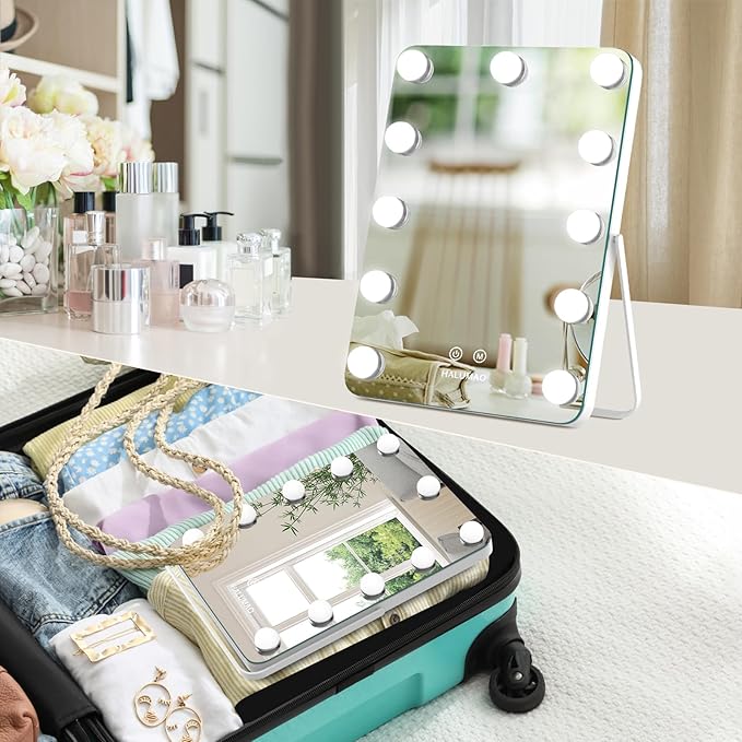 Vanity Mirror with Lights, Rechargeable Makeup Mirror, 14.6" Lighted Makeup Mirror for Dressing Room & Bedroom,Memory Function