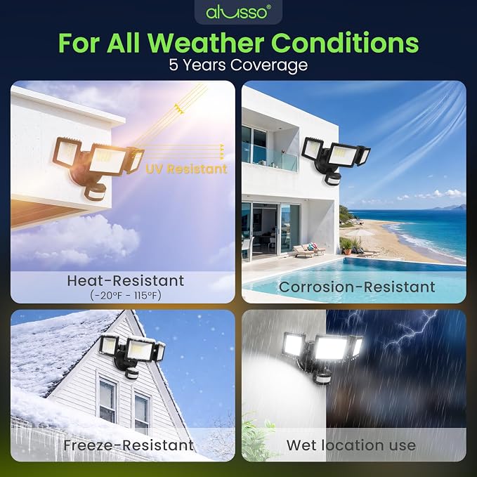 ALUSSO Motion Sensor Outdoor Lights , 40W 4500LM Flood Lights Outdoor 120V | Night Light 2400K/3000K/4000K/6500K 3 Modes (Dusk to Dawn/Auto/On Time), Waterproof Hardwired Security Light ETL Listed, 1PC