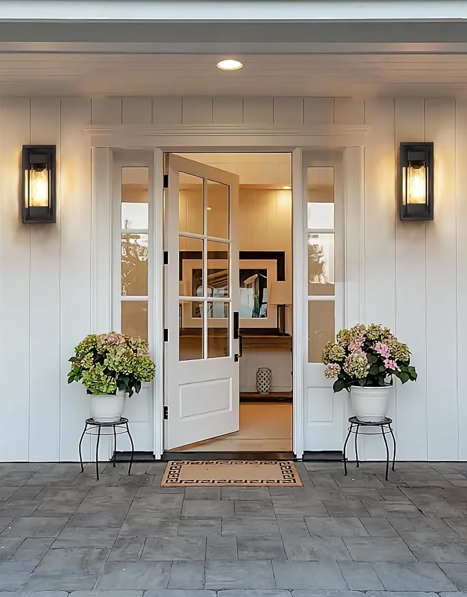 Modern Outdoor Light Fixture, Exterior Wall Sconce Waterproof Porch Light, Outside Lamp for House with Water Glass for Garage Doorway