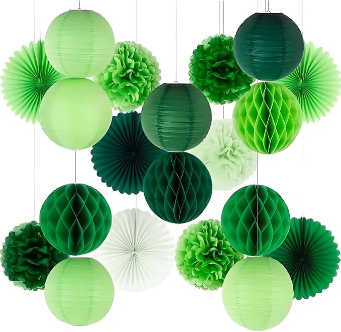 Green Paper Lanterns Decorative,Hanging Chinese Lanterns Indoor Outdoor for Birthday, Wedding, Christmas, Bridal, Home Decor, Ceiling Decorations(Size of 4”, 6”, 8”, 10”,12Pcs)
