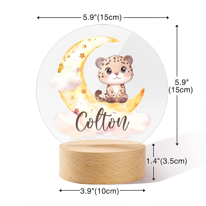 Personalized Cute Animals Acrylic Night Light, Custom Name LED Light for Nursery 48 Patterns Option Gift for Kids