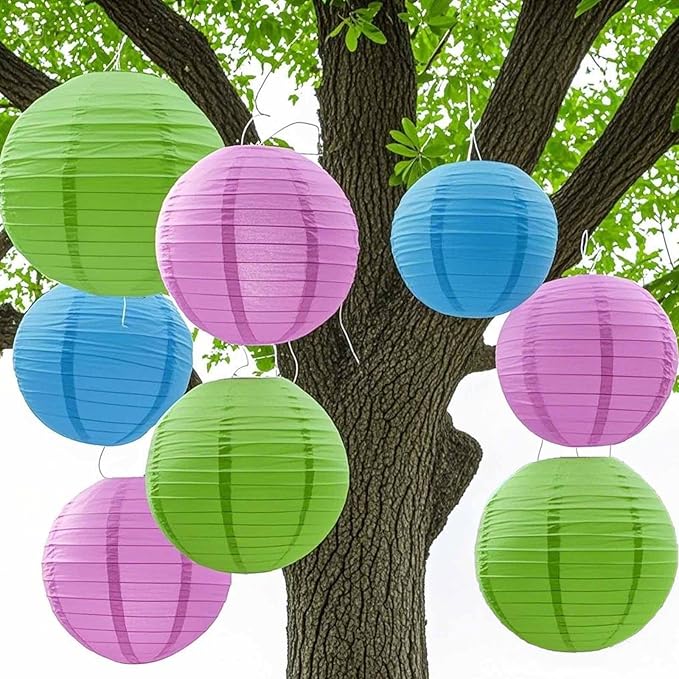 Blue Green and Purple Paper Lanterns 12Pcs Hanging Round Paper Lanterns Decorative for Graduation Baby Shower Wedding Birthday Family Parties 