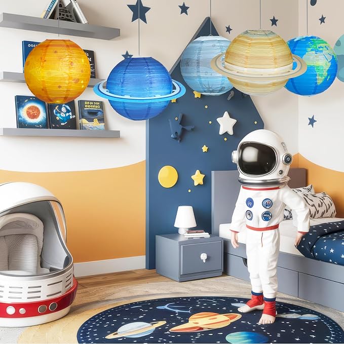 8pcs Planet Paper Lanterns, 12 Inch Outer Space Party Decorations | Solar System Hanging Planets Lantern, for Kids, Space Theme Party, Birthday Room Decorations
