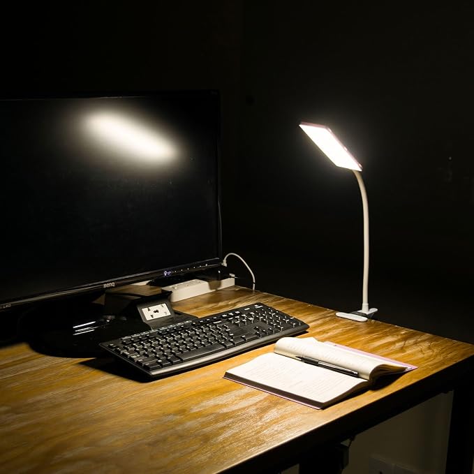 LED Desk Lamp, 5W USB Clip on Light Eye-Caring Reading Clamp Table Lamp with 48 LEDs Flexible Neck, 3 Color Modes and 14 Brightness Levels for Office Bedroom Study (White)