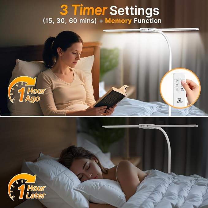Syrinx LED Floor Lamp, 18W 2000LM Bright Reading Floor Lamp, Dual Head Gooseneck Standing Lamp, Smart Motion Sensor, Remote Control, Dimmable Brightness & Color Temp, for Living Room Bedroom Office