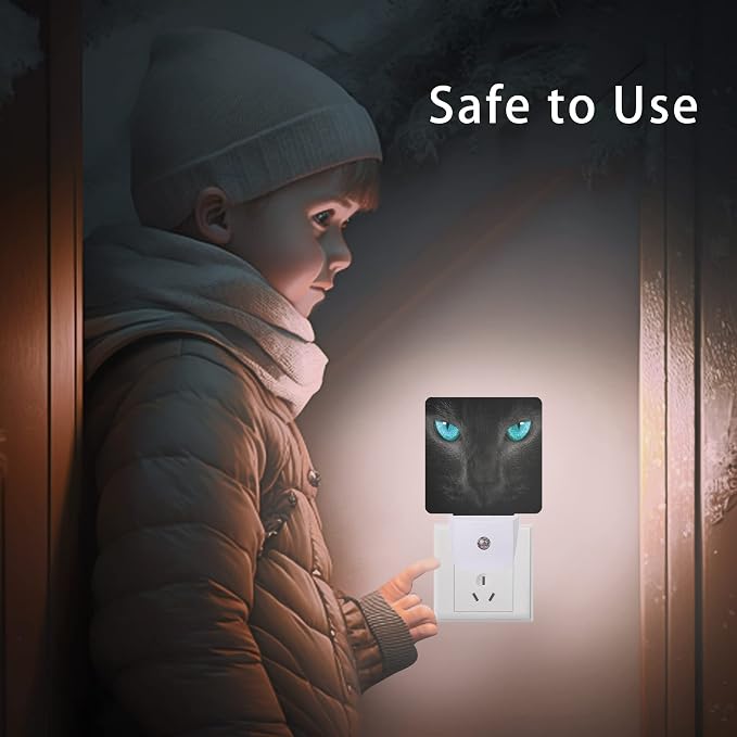 Cat Night Light,Black Cat Eye Plug-in Night Lights with Dusk-to-Dawn Sensor for Girlfriend/Boyfriend Gift Sleep Friendly lamp for Bedroom, Bathroom and Living Room,0.5W
