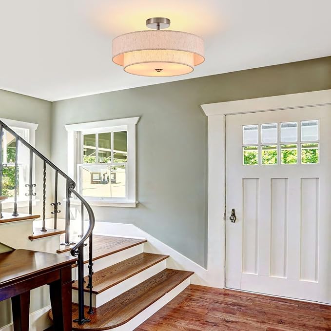 18" Chrome Semi Flush Mount Ceiling Light, 3-Light Drum Fixture | Widluth 18" Chrome Semi Flush Mount Ceiling Light, 3-Light Drum Fixture