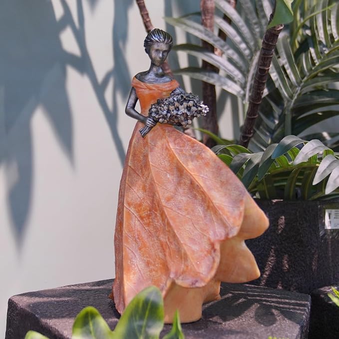 Guichifun Fairy Statue Orange Leaf Angel Girls 7.5 x 4.5 x 11.5 Inch | Resin, Fall Thanksgiving Decor, For Outside or Inside, Rustic Garden Outdoor Yard Figurines, Gift