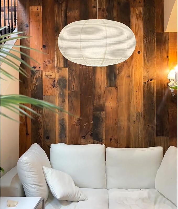 23.6'' Oval Boho Paper Lanterns for Great Room,Clip On Ceiling Light Cover | Light and Foldable, airy aesthetic,Natural Pendant Light Shade for Dining Area Living Room Hallway Bedroom Home Decor