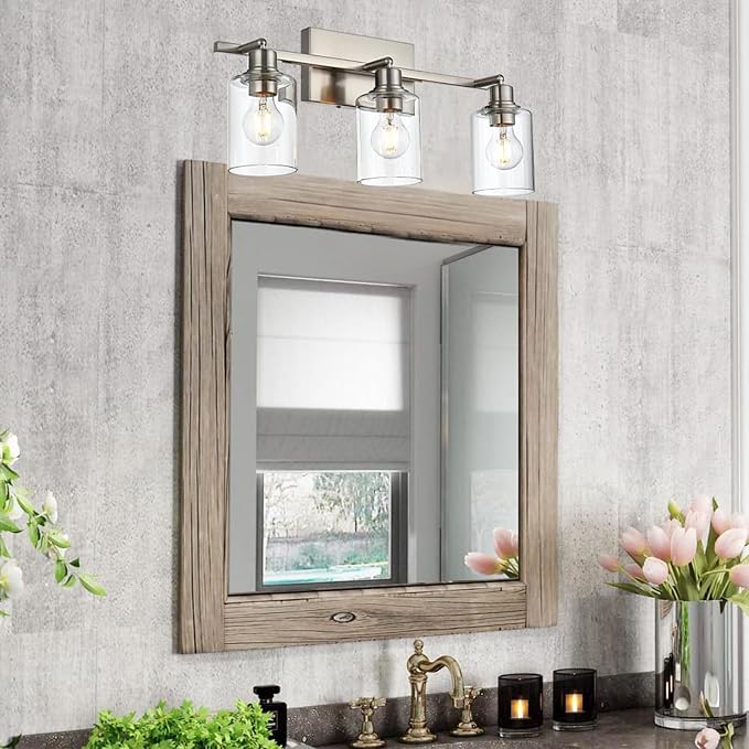 3 Light Track Lighting Fixtures Ceiling, Brushed Nickel Wall Scones | Modern Track Lighting Kit with Clear Glass, Rotatable Spotlight Ceiling Mount for Kitchen Shop Hallway Restaurants