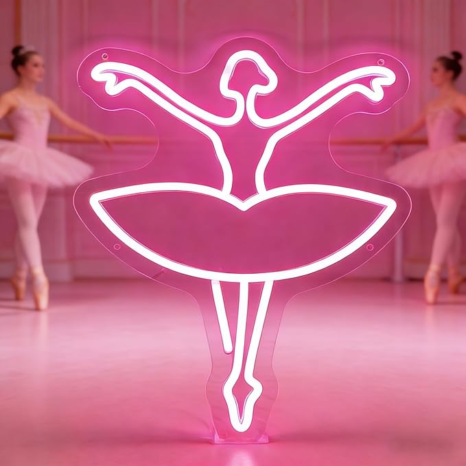 Ballet Girl Neon Sign Let's Dance Neon SIgn Dancing Girl LED Neon Light for Wall Decor Light up Sign for Bedroom Dance Room Gym Room Balllet Studio Ideal Birthday