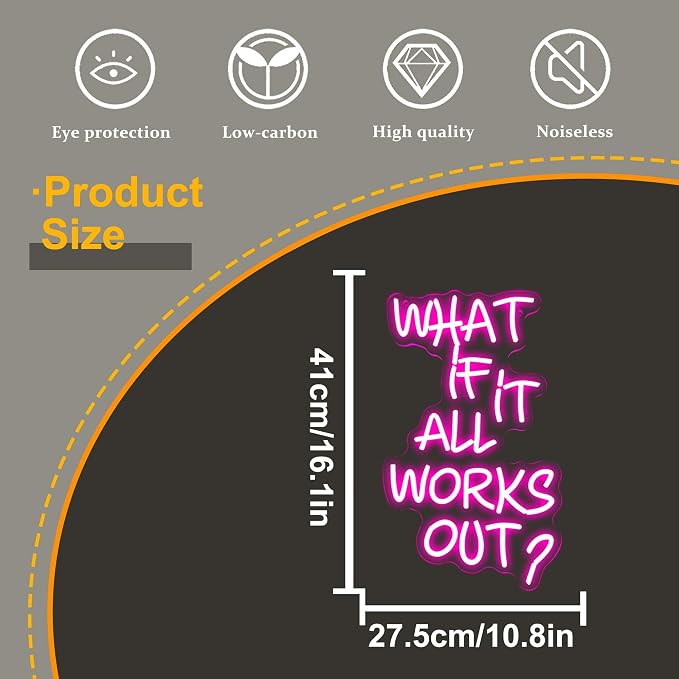 Allball What If It All Works Out Neon Sign, Motivational Neon Light LED Inspiration Dreamer Sign USB Powered Dimmable, for Office Bedroom Game Room Reading Room Dreamer Provide Wall Decor(16.1*10.8 In)
