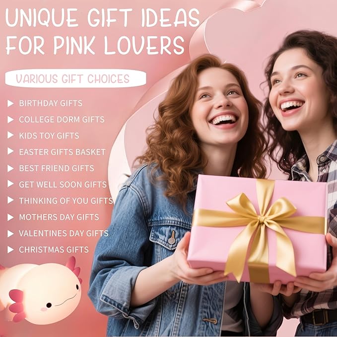 Axolotl Cute Night Light, Kids Squishy Rechargeable Axolotl Lamp, Mom Mothers Day Gifts, Girl Bedside Animal Nightlight, Dimmable Silicone LED Toy Pink Light, Baby Nursery Kawaii Décor