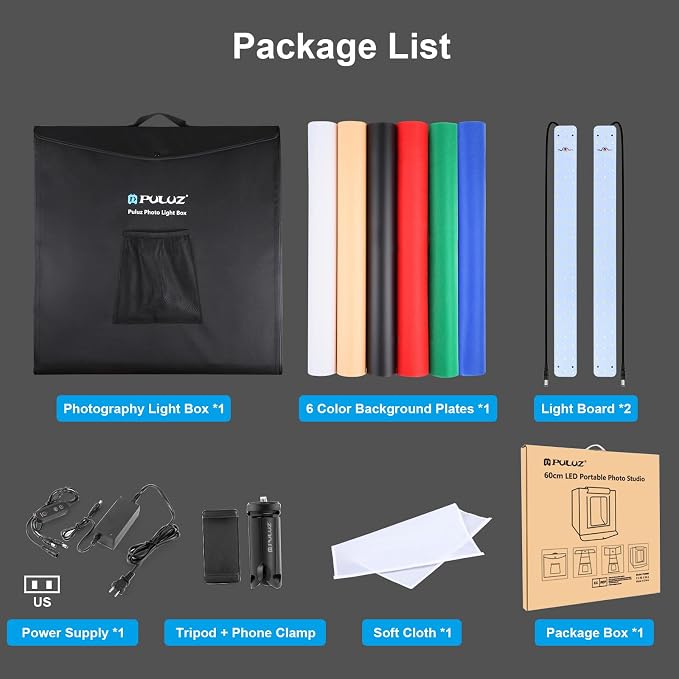 PULUZ Light Box 24x24in, Portable Photo Studio Light Box with 120 LED Lights &6 Color backdrops Professional Photography Lighting Tent Kit for Big Product Photography Lightbox
