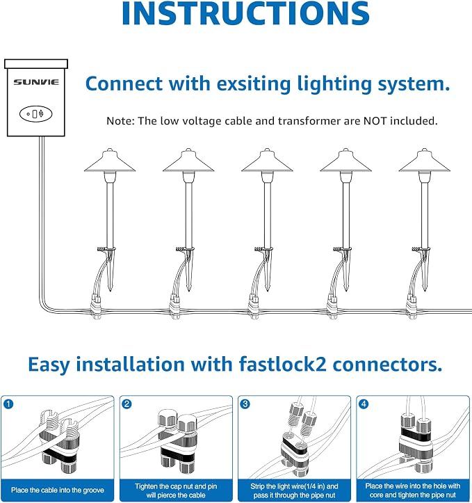 SUNVIE 4-Pack 6" Low Voltage Pathway Lights 3W Aluminum 3000K Black | Landscape Pathway Lights, 150lm, Warm White, 12-24V AC/DC, ETL Listed Wire, IP65 Waterproof, for Outdoor Driveway Garden Yard