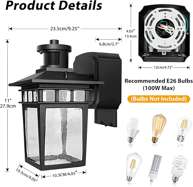 Motion Sensor Outdoor Porch Lights with GFCI Outlet,3 Modes Dusk to Dawn Outdoor Light Fixture,Waterproof Exterior Lighting Fixture Outside Wall Sconce Lights for House Front Door Patio Garage
