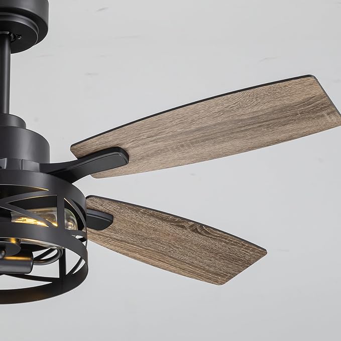42-Inch Farmhouse Flush Mount Ceiling Fan with Light Vintage Wood-Grain Quiet High-Power APP + Remote. Ideal for Indoors Bedrooms, Living Rooms Patios.