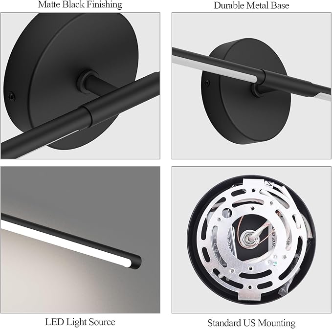 Modern Bathroom Vanity Light Bar 28inch,5000K Black LED Vanity Lighting Fixture Bathroom Sconce 360° Rotate