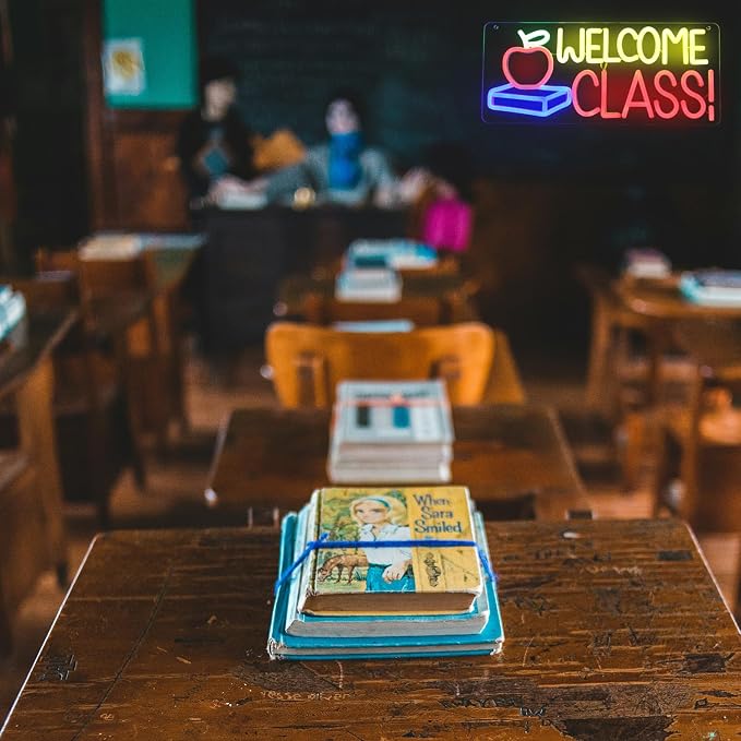 Welcome Class Neon Sign Apple Book LED Sign Back to School Classroom Decor | Dimmable Light Up Signs, Student Classroom Neon Light, Colorful Wall Sign, Acrylic Night Light, School Opens Party Decoration