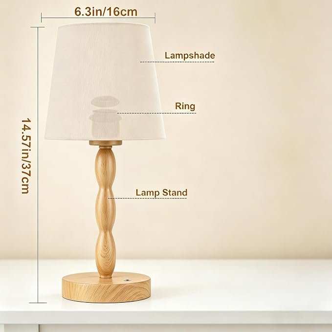 Rechargeable Cordless Table Lamp, 5000mAh Battery Powered Touch Desk Lamp, 3-Level & Stepless Dimmable Night Light, Portable Bedside Lamp for Bedroom, Outdoor, Bulb Included, Wood Grain
