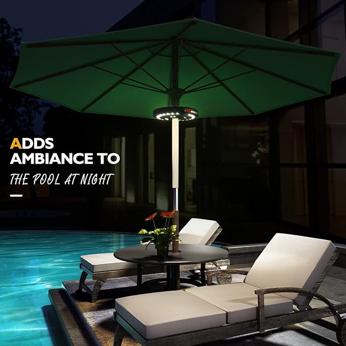 2packs Eletorot Patio Umbrella Lights-Rechargeable Outdoor Lights for Patio Decor, Patio Table Lights Pole Light 28 White LED 3 Lighting Modes, Patio Lighting Pool Accessories, Patio Backyard Decor