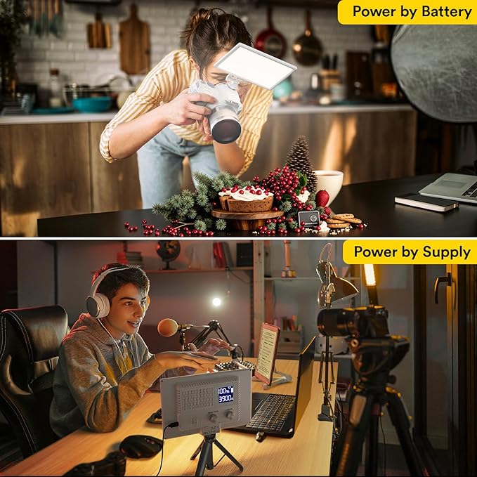 RALENO LED Video Light, White Camera Light for Pictures Video Recording with 4000mAh Battery Support Type-C USB Power Supply, CRI>95 2500K-6500K Photo Lights for Outdoor Photography Live Streaming