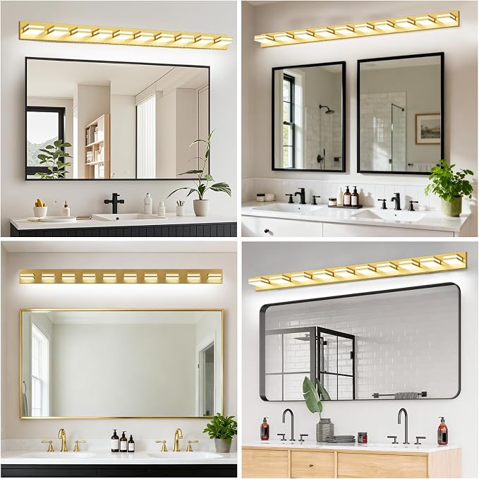 IZORRO LED Modern Bathroom Lights Fixtures(10-Light,Dimmable),Gold Acrylic Wall Lighting,Vanity Lights for Bathroom Over Mirror - 6000k 53.5In (No Assembly Required)