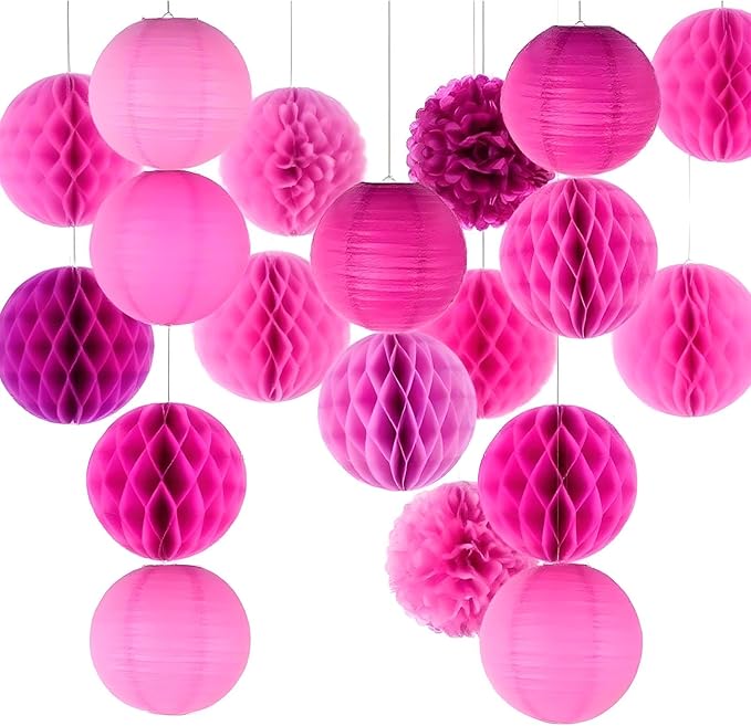 Pink Paper Lanterns Decorative,Hanging Chinese Lanterns Indoor Outdoor for Birthday, Wedding, Christmas, Bridal, Home Decor, Ceiling Decorations(Size of 4”, 6”, 8”, 10”,12Pcs)
