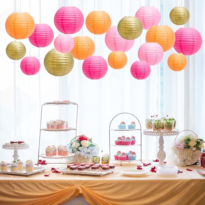 Paper Lanterns Party Decorations, Hanging Round Chinese Lanterns for Graduation Baby Shower Birthday Decorations Pack of 20 Pink Orange