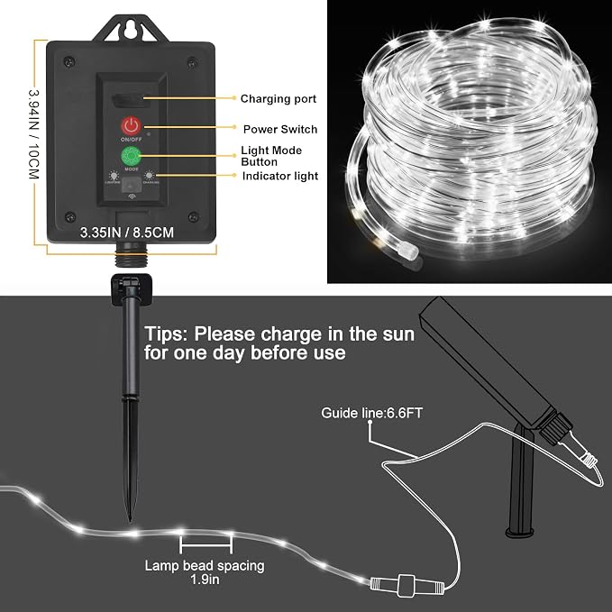 KNONEW Solar Rope Lights Outdoor 300LED 50FT Solar String Lights Outside Waterproof with Modes Clear Thin Tube for Pool Tree Patio Garden Fence Camping Yard Deck Trampoline(Cool White)