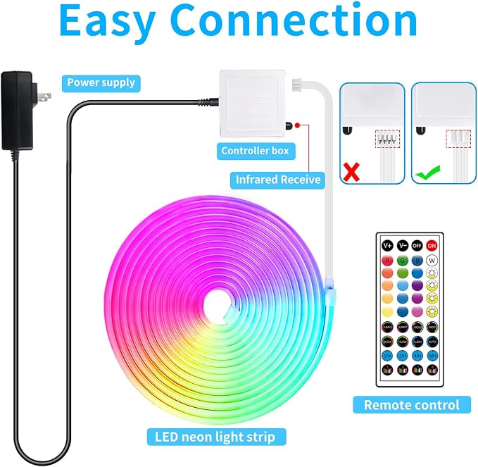 65.6FT LED Neon Rope Lights,24V RGB LED Neon Lights with Remote/APP Control,IP65 Waterproof Flexible Neon LED Strip Lights for Bedroom Room DIY Decoration(with Snap &Screws) | IP65 Waterproof Flexible RGB LED Neon Rope Lights for Bedroom Room DIY Decor...