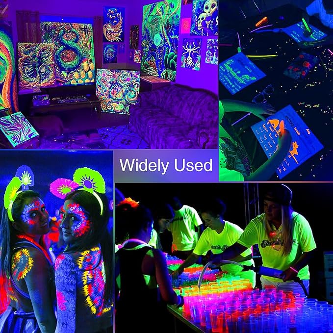 Onforu 6 Pack 38W LED Black Lights, Blacklight Flood Light with Plug, IP66 Waterproof, for Halloween Party, Glow in The Dark, Stage Lighting, Aquarium, Body Paint, Fluorescent Poster, Neon Glow,Black