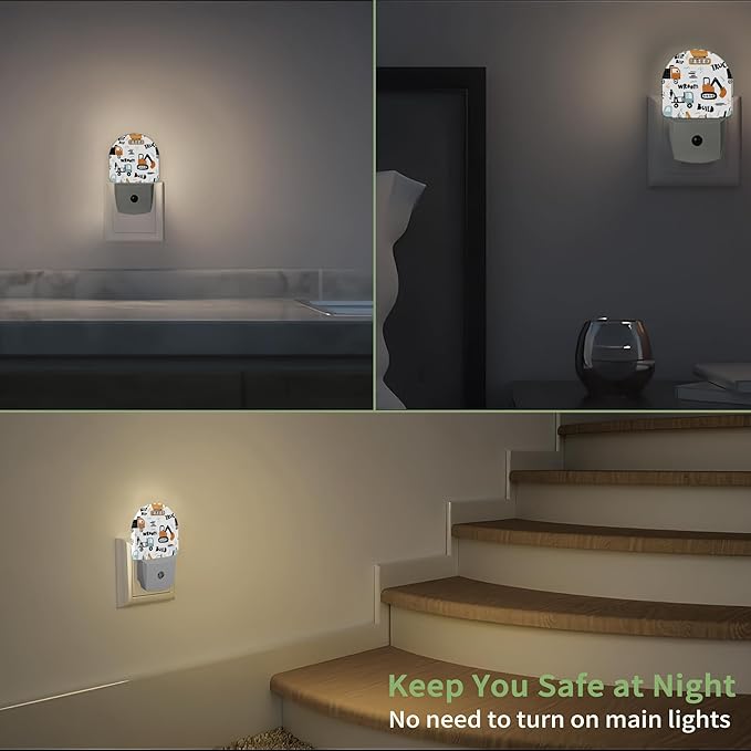 Cartoon Construction Truck Night Light, Night Light Plug into Wall with Dusk to Dawn Sensor, LED Lamp Energy Saving Lights for Men Women Boys Girls,Lamp for Bedroom Bathroom Hallway