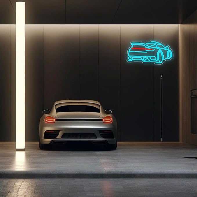 Foxiden Blue Sports Car Neon Sign, Dimmable LED Trendy Sports Car Shape Garage Neon Light, USB Powered for Garage Bar Party Boys Room Game Room Bedroom Man Cave Birthday Holiday Gift (15.7x8.3)