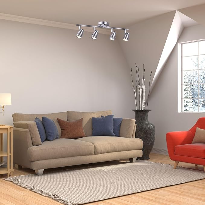 4 Light Modern Track Lighting Kit Flexibly Adjustable Bar with Multi-Directional Brushed Nickel Ceiling Spotlight for Kitchen, Bedroom, Living Room,Closet GU10 Not Included