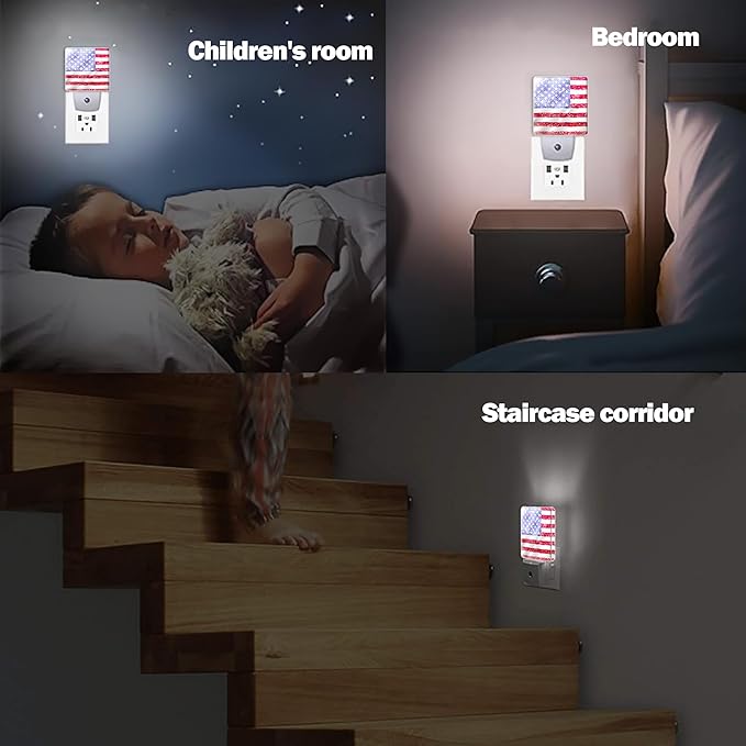 American Flag Winter Snow Night Light, Dusk to Dawn Smart Sensor Nightlight for Bedroom Bathroom Kitchen Hallway Stairs Hallway, Plug-in, Energy Efficient Decor Desk Lamp Gifts