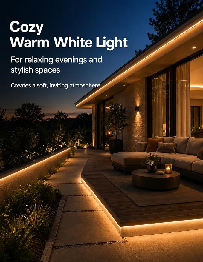 Dimmable Warm White LED Neon Rope Light 32.8FT Adapter Included | Flexible Cuttable IP65 Waterproof LED Rope Light for Bedroom, Kitchen, Patio, Indoor Outdoor Decor, DIY Design