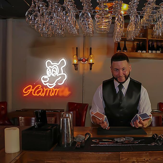 Hamms Beer Bear Neon Sign for Wall Decor Dimmable Hamm's Beer Light Neon Sign Led Bear Neon Light Signs for Beer Pub Club Home Bar, Man Cave