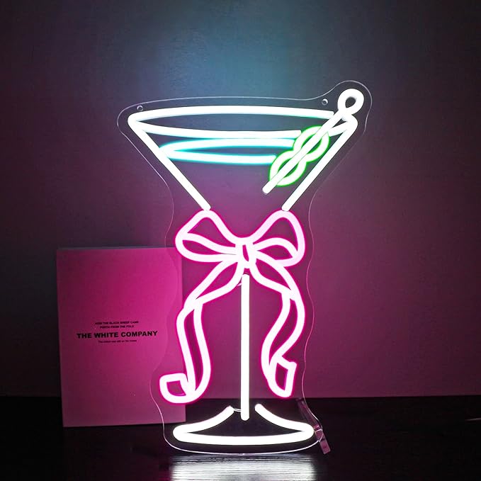 Neon Sign, HSJNJKFU Neon Signs for Wall Decor Bow Cup Light Sign, Bar Beer Signs for Man Cave, Home, Party, Room Decor, LEd Sign USB Powered