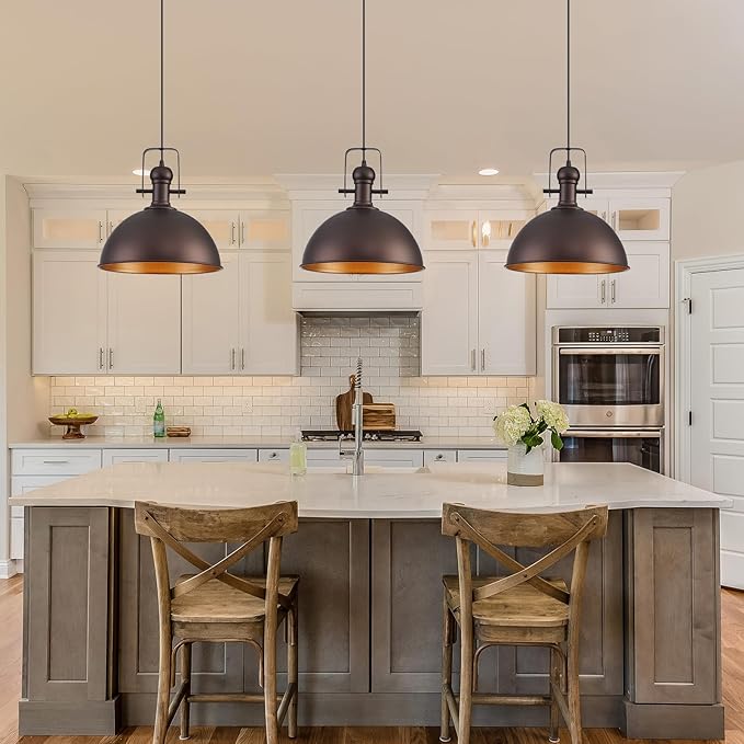 12 Inch Oil Rubbed Bronze Farmhouse Pendant Lights Large Pendant Lights for Kitchen Island Industrial Adjustable Height Vintage Big Dome Hanging Light Fixtures for Barn, Dining Room 1 Pack