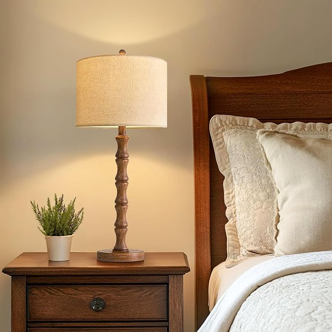 ILLMTW Wood Table Lamp Set of 2,Vintage Buffet Lamps Mid Century Bedside Lamp Wooden Nightstand Lamp Farmhouse Retro Side Tall Table Lamp Rustic Boho for Bedroom Living Room