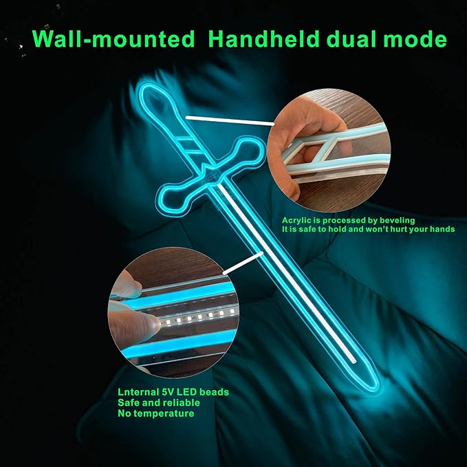 30” LED Sword Neon Sign–Medieval neon sign Sword Prop Weapon,Boys, Kids,Gifts for Teens,Boys Room Decor,Wall Decor Cosplay Costume Accessory, Roleplay & Halloween,Christmas Gifts