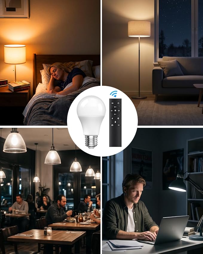 E26 LED Light Bulbs with Remote Control, Amber Light Bulbs 9W 60W Equivalent Warm Light Bulbs, 1800K-6500K Dimmable Remote Control Bulb for Bedroom, Nursery, Reading & Sleep Health, 1Bulb & 1Remote