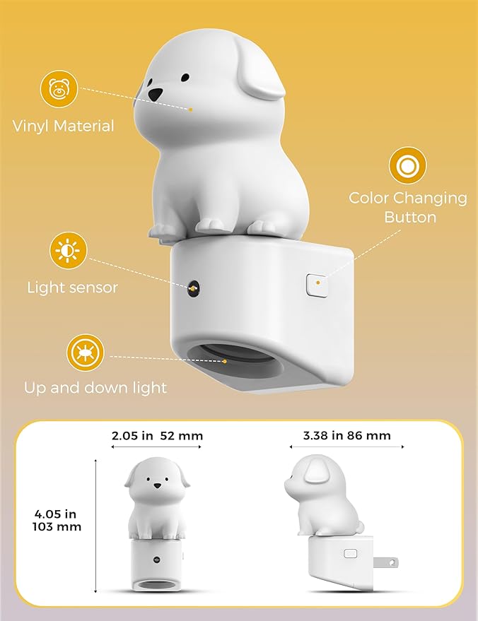 L LOHAS LED Plug in Night Light for Kids, 3D Cute Puppy Night Lights | Dusk to Dawn Sensor, RGB+Soft White 3000K Dog Night Light, Birthday Gift Nightlight for Kids, Room Decor
